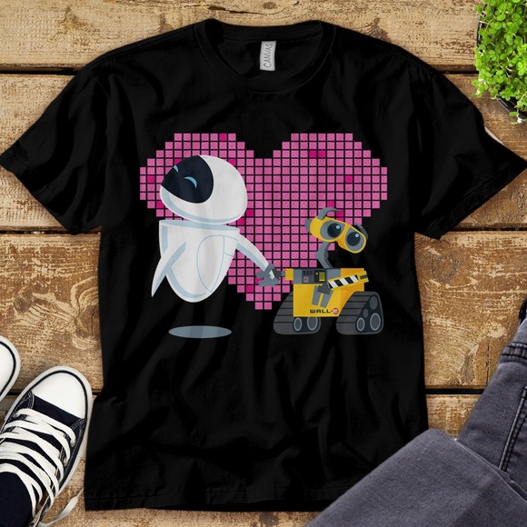 Disney Wall-E and Eve Geometric Heart T-Shirt Unisex Tee Adult T-shirt Kid Shirt - Picture 1 of 2